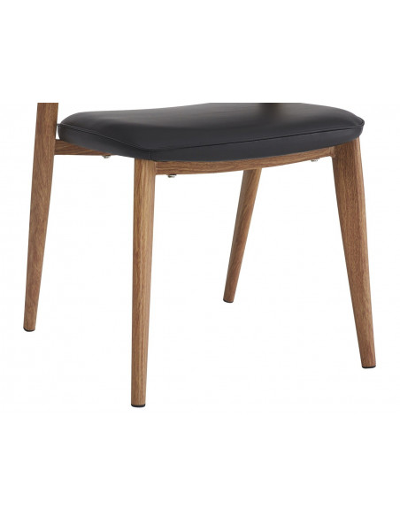 Silla CALABRIA, metal acabado de color madera, similpiel negra