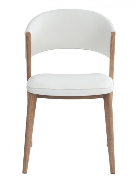 Silla CALABRIA, metal acabado de color madera, similpiel blanca