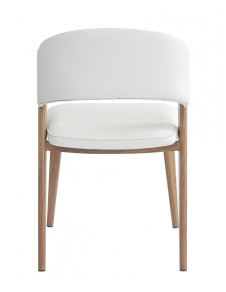 Silla CALABRIA, metal acabado de color madera, similpiel blanca