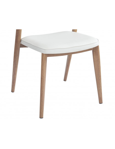 Silla CALABRIA, metal acabado de color madera, similpiel blanca