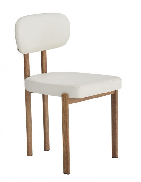 Silla MESINA, metal acabado de color madera, similpiel blanca