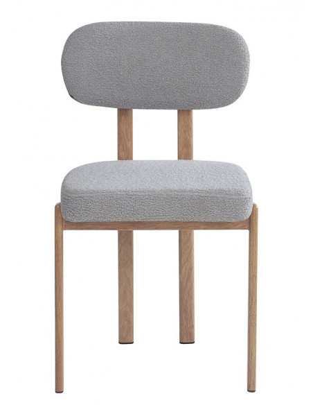 Silla MESINA, metal acabado de color madera, tejido bouclé gris 24