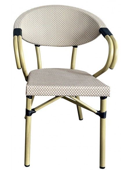 Sillón NERJA, apilable, aluminio, mesh beige y marrón