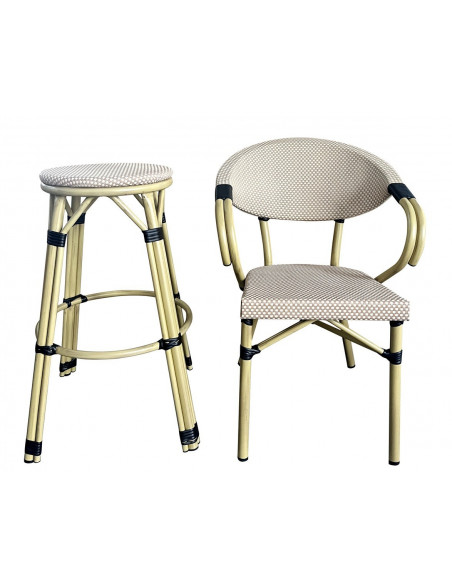 Sillón NERJA, apilable, aluminio, mesh beige y marrón