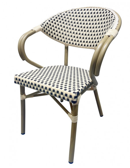 Sillón NERJA, apilable, aluminio, ratán beige y marrón