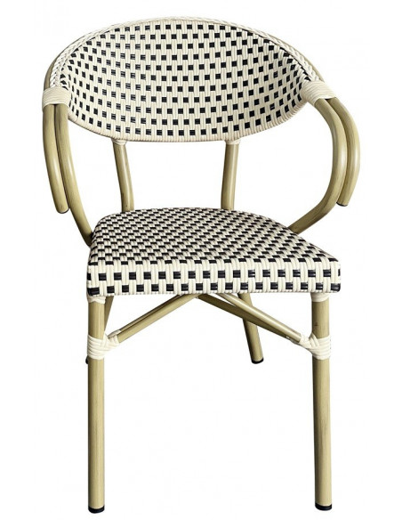 Sillón NERJA, apilable, aluminio, ratán beige y marrón