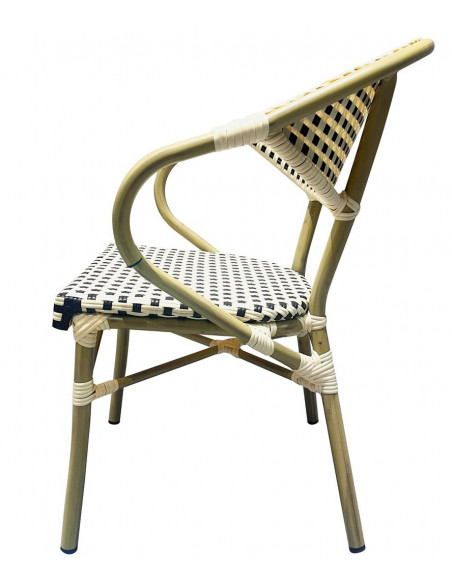 Sillón NERJA, apilable, aluminio, ratán beige y marrón