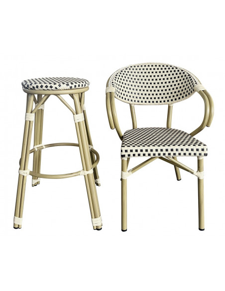 Sillón NERJA, apilable, aluminio, ratán beige y marrón