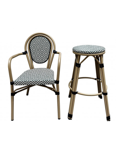 Sillón TARAMAY, apilable, aluminio, mesh crema y verde