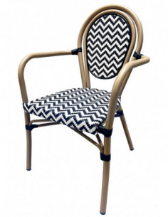 Sillón TARAMAY, apilable, aluminio, mesh blanco y negro