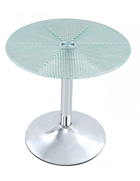 Mesa AVEIRO, baja, cromada, cristal templado térmico,  50 cms diámetro